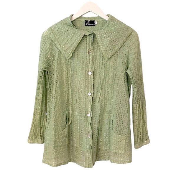 Fenini Women's Size Small Green Cotton Tank and Long Sleeve Button up Top Set - Picture 6 of 15